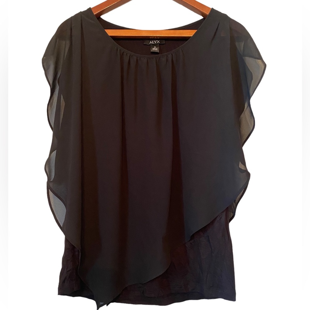Alyx Asymmetrical Cut Sheer Overlay Black Top